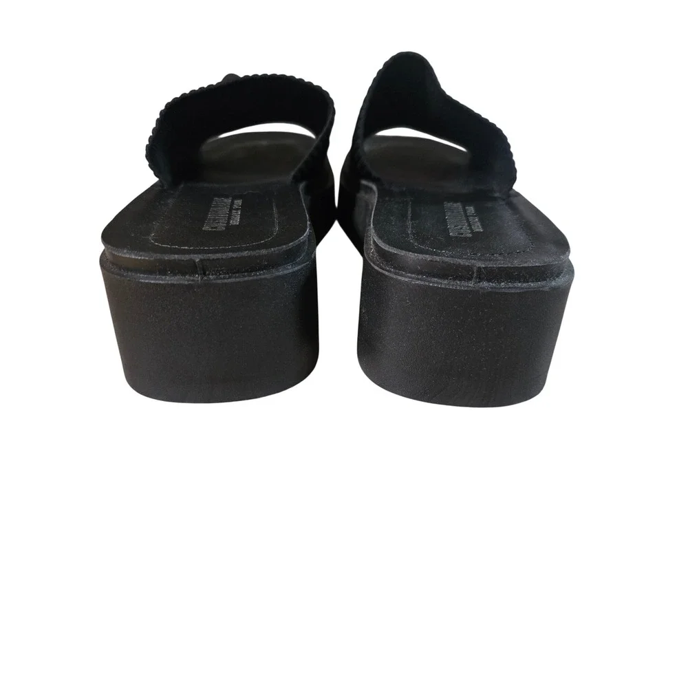 Cushionaire Women Black Ribbed Pim Knit Platform Slide Sandals Memory Foam 8.5